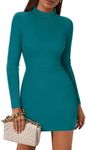 Zeagoo Long Sleeve Bodycon Short Dress for Women Date Night Body Con Knitted Dresses Spring Fall 2024,Blue,Large