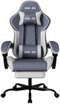 SUKIDA Grey Gaming Chair Massage - Gamer Chair Adult Gamers Choice Size Cool Big People, Fbric PC Video Game Ergonomic Gamingchair with Footrest, Racing Office Computer Reclining Comfortable Recliner