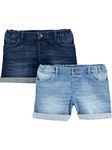 Simple Joys by Carter's Girls' 2-Pack Shorts, Dark/Light Denim, 18 Months