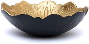 Leaf Bowl for Serving Fruits, Appetizers - Black & Gold - Elegant Home Decor Centerpiece Serveware Charcuterie Catchall Vanity Dish For Entertaining, Wedding 9" D 3" H