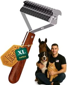 Extra Large 2-Sided Undercoat Rake for Dogs & Cats, Dog Brush for Shedding Remove Mats, Dematting Comb, Safe&Gentle Grooming Brush for German Shepherds Medium to Long-Haired Pets,Premium Wooden Handle