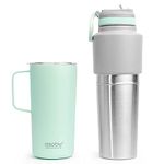 Asobu 2 Pack Insulated Water Bottle with Straw Lid and Insulated Coffee Cup 591ML Stainless Steel (Mint)