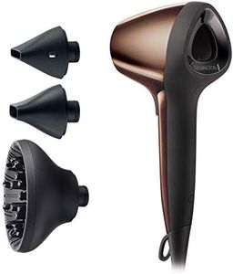 Remington Secador de Pelo Air 3D, Flujo de Aire 3D, Iónico, Cabello Sin Encrespamiento, 1800 W, 2 Concentradores, 1 Difusor, 3 Temperaturas, 2 Velocidades, Gancho Para Colgar, Bronce, D7777