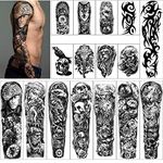 Waterproof Temporary Tattoos Full Arm 8 Sheets and Half Arm Shouder Tattoos 8 Sheets, Extra Large Tattoo Stickers for Women or Men (22.83"X7.1")