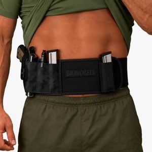 BRAVOBELT Belly Band Holster - Athletic Flex FIT for Running, Jogging, Hiking - G17-43 S&W M&P 40 Shield | for Men & Women (Camo, XL - 45" - 55" Belly)