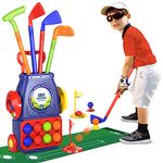 QDRAGON 20Pcs Kids Golf Clubs, Toddler Golf Set with 1 Golf Cart, 8 Balls, Putting Mat, Indoor Outdoor Toy for Boys