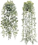 Der Rose 2 Pack Fake Hanging Plants Artificial Decor Faux Potted Eucalyptus and Pea Pod Vine for Bathroom Home Shelf Bookcase Decor