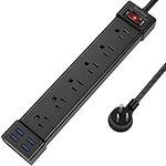 Surge Protector Power Bar, 6 Outlet & 4 USB Ports, SUPERDANNY Power Strip with 4Ft Extension Cord, 900 Joules, Flat Plug Outlets Extender Compatible with iPhone, Home/Office/Dorm/Travel, Black