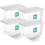 KLASS 30L Plastic Storage Box With Lid Set of 4, Clear Storage Boxes With Lids, Strong & BPA Free Stackable Storage Boxes, Multipurpose Clear Storage Box, Storage Boxes For Home, Office, Accessories