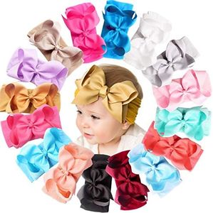 CÉLLOT 16 Colors Baby Bow Wide Turban Headbands Girls Big 6 inches Hair Bows Head Wraps Newborn Infants Toddlers Hairbands