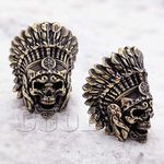 СooB EDC Paracord Bead, Knife Lanyard Bead, Beard Bead Skull Skulls Collection. Metal Hand-Casted Paracord Beads Charms for Paracord Lanyards Bracelets 1Pcs/Lot (Indian Chief Skull Bronze)