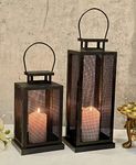 Urban Born Set of 2 Iron Lantern and Candle Tealight Holder for Home Decor Items | Candles for Home Decoration | Candle Holders for Home Decor | 2 Free led Lights (Pack of 2) (Black)