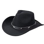 INOGIH Women Men Western Cowboy Cowgirl Hat Fedora with Pull-on Closure Outdoor Wide Brim Fedora Hat, Black, Medium