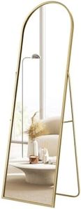 Maxkon Arch Full Length Mirror with Stand Full Body Dressing Mirror Foldable Floor Mirror Wall Mounted Vanity Mirror Gold Metal Frame Bedroom Dressing Room 50x2x160cm