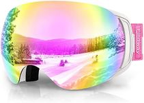 findway Ski Goggles, OTG Snowboard Goggles Magnet Interchangeable Lens Winter Snow Goggles Anti-Fog UV Protection Helmet Compatible for Men Women, Pink Lens Google(vlt 38)