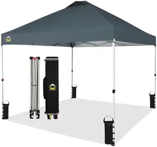 CROWN SHADES 10x10 Pop Up Canopy - Beach Tent with One Push Setup - Easy Outdoor Sun Shade for Events, Parties, Camping - Gazebo with STO-N-Go Cover Bag, Silver Coated Top, Grid Grey