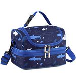 VASCHY - Kids and Boys Insulated Lunch Bag - Separate Compartments, Reusable Lunch Bag with Adjustable Shoulder Strap for School and Picnic (Blue)