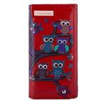 kukubird Owl Family Tree Large Wallet PU Leather Bifold Card Holder with Zipper Coin Pocket Purse-Red