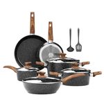 Kitchen Academy Induction Hob Pots and Pans Set - 12 Piece Cooking Pans Set, Black Granite Kitchen Cookware Set,Nonstick Saucepan Set PFOS & PFOA Free