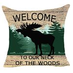 FELENIW Welcome to Our Neck of The Woods Forest Trees Animal Moose Throw Pillow Cover Cushion Case Cotton Linen Material Decorative 18" x 18'' inches