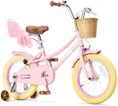 XJD Girls Bike for 4-7 Years Old Toddlers and Kids, 12 14 16 20 Inch Kids Bike with Basket and Bell Training Wheels, Adjustable Seat Handlebar Height (16 Inch with Training Wheels, Pink)