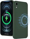 UEEBAI Liquid Silicone Wireless Charging Phone Case for iPhone XR, Built-in Magnets Compatible with MagSafing Faster Charging Slim Fit Soft Microfiber Cover - Dark Green