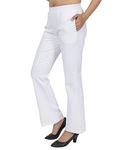 Mlada Bootcut Flare Pants for Women Stretch Cotton Knit Boot Cut Mid Waist Flared Trouser Elastic Waist Band Utility Pockets for Formal Office Work Wear,Travel-Regular/Plus Size-White, XL