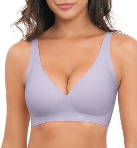 Xcutting Bras for Women No Underwire Womens Comfortable Wireless Bras Push Up Seamless Bralettes Soft V Neck Brassiere Full Coverage Everyday Bra (Light Purple,2X-Large)