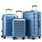 RMW Suitcase Large Medium Cabin Size | Hard Shell | Lightweight | 4 Dual Spinner Wheels | Trolley Luggage Suitcase | Hold Check in Luggage | TSA Combination Lock (Ice Blue, 3 Piece Full Set)