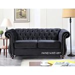 SHINE WOOD ART | Hand-Made Velvet 2 Seater Modern Chesterfield Button Tufted Sofa for Living Room, Office, Hallway, Bedroom(Black)