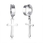 VIEN White Jewelry Jesus Cross Stainless Steel Hoop Huggie Earring for Men and Women