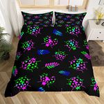 Ladybugs Duvet Cover Cute Ladybug Bedding Set for Kids Boys Girls Fluorescent Green Pink Blue Decor Comforter Cover Animal Kawaii Bedspread Cover with 2 Pillowcases 3Pcs Bedding Full