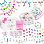 Nouvati Charm Bracelet Making Kit for Girls Aged 5+ in Inspiring Jewelry Box – 250 Crystal Beads, Letter Beads, Bracelet Charms, Elastic Strings, Chain Necklaces and Glass Beads for Jewelry Making Kit