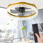 Golovech 20" Smart Ceiling Fan with Lights Low Profile Ceiling Fan with Light and Remote 3 Colors Change 6 Speeds Reversible Timing Modern Flush Mount Ceiling Fan for Bedroom Kitchen Dining Room Gold