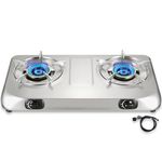 BesNerg 2 Burner Propane Stove Two burner, Portable Stainless Steel Auto Ignition Gas Cooktop, Included Gas Pressure Regulator, Suitable for Outdoor/Camping(Silver)