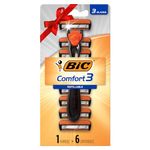 BIC Comfort 3 Refillable Three-Blade Disposable Razor for Men, Sensitive Skin Razor For a Comfortable Shave, 1 Handle and 6 Cartridges, 7 Piece Razor Set