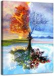 AGCary Four Season Tree of Life Poster with Framed Print Canvas Painting Picture Wall Art for Home Decorations Wall Decor 12 x 16