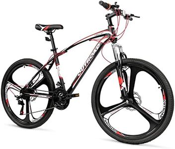 MarKnig 26 Inch Adult Folding Bikes/Mountain Bikes, 21 Speeds Mountain Bicycles with Full Suspension, Dual Disc Brake, High Carbon Steel Frame, Foldable Bike for Men/Women/Teen, X1-Red