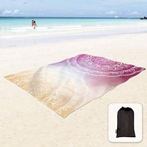 Sunlit Silky Soft Boho Sand Proof Beach Blanket Sand Proof Mat with Corner Pockets and Mesh Bag 6' x 7' for Beach Party, Travel, Camping and Outdoor Music Festival, Orange Purple Mandala