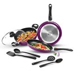 Milton Pro Cook Kitchen Jewel Set of 7 Non Stick Cookware | Induction and Gas Stove Friendly I Cooking Pan, Kadhai with Lid, Tawa I Dark Purple