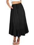 REORIA Women Skirts Elastic High Waist Maxi Skirts for Women Long Length Skirts with Pockets Black L