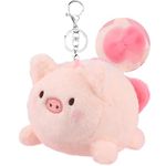 ANBOOR Small Stuffed Animals, 5.9" Pink Pig Wagging Tail Rotating Interactive Plush Toys with Keychain, Novelty Animal Plushies for Kids Birthday Toys Party Favor（Pig）