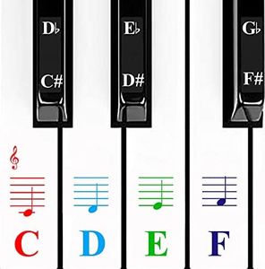 QMG Piano Stickers for Keys,Colorful Piano Keyboard Stickers for 49/61/ 76/88 Key Keyboard White and Black Keys, Removable, Kids Learning Piano, No Residue Leaves