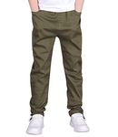 CAMLAKEE Boys Chino Trousers Kids School Straight Fit Cargo Pants Casual Streewear with Elastic Waistband Army UK:13-14 Years (manufacturers's Size: 170)