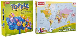 Funskool Games - Topple, Strategy Balancing and Skill Game, 6 & Above&Funskool Play & Learn-World Map, for 6 Year Old Kids and Above