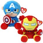 TY Marvel Multipacks Iron Man & Captain America Beanie Babies - Soft Plush Toys for Kids, Baby Toys, Collectible Stuffed Teddy, Plushies for Kids