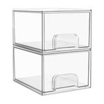 Vtopmart 2 Pack Stackable Storage Drawers, Acrylic Organiser with 16 Non-slip Mat, Bathroom Organiser Storage for Dresser, Bathroom