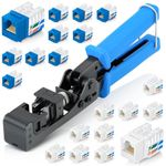 Everest Media Solutions easyJACK - 90° Angled Speed Termination Tool - with 10 Blue & 10 White Cat6 Keystone Jacks - Additional Jacks are Available - (B087N7QQD2)