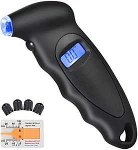 URAQT Manometre Pression Pneu, Manomètre Pression Numérique, 150 PSI 4 Paramètres, Jauge de Pression de Pneus avec 4 Capuchons de Valve et Profondeur pour pour Voiture Moto, Vélo, Noir(1 Pack)