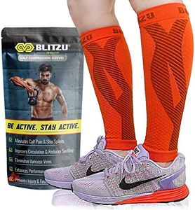 Calf Compression Sleeve for Women and Men, Shin Splint Compression Sleeves for Varicose Veins, Nursing, Pregnancy, Running, Footless Compression Socks Support for Calf Muscle Pain Relief Orange L-XL